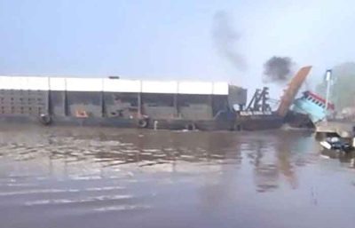 苏甲兰汀库布拉亚驳船碰撞拖船，拖船全毁 码头严重受损