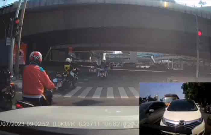 疯传视频，大型摩托车团闯红灯
